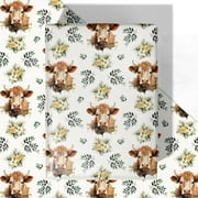 WRAPLULU Highland Cow PresNok Birthday Wrapping Paper - 4 Jumbo 40 Inches - Floral Greenery and Rustic Farmhouse Gift Wrap, Perfect for Birthday Baby Shower Christmas Wedding and Mother's Day