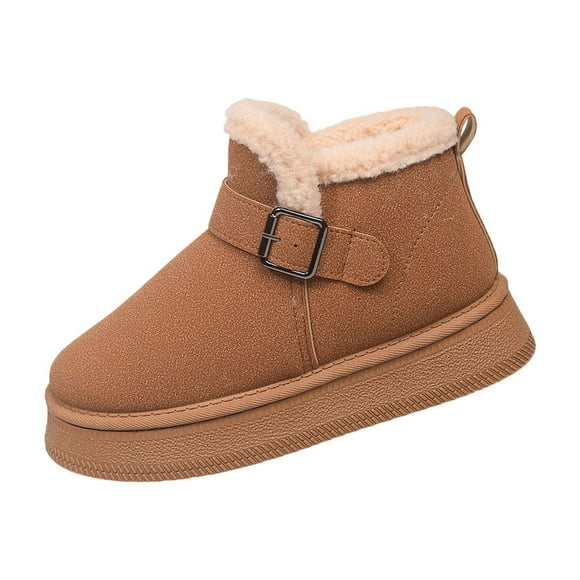 Xfvqtps Womens Round Toe Snow Boots Winter Warm Comfortable Thick Sole Short Boots Fashion Metal Buckle Ankle Boots Plus Size Outdoor Brown