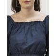 thumbnail image 6 of DressBerry Women's Solid Poly Rayon Square Neck Ruffled Border Cropped Blouse Long Balloon Sleeves Casual&nbsp;Summer Wear Above Waist Length Regular Short Top, 6 of 7