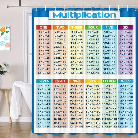 Math Calculation Study Table Shower Curtain,Colorful Multiplication Table Shower Curtain Sets for Bathroom,Fabric Math Education Bath Curtains Bathtub Decor with Hooks, 69x70in