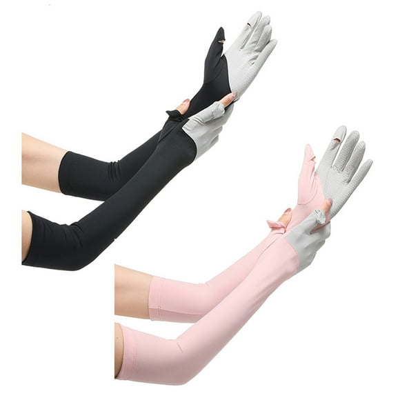 2 pares de guantes de protección solar de verano, protectores de brazos alargados, anti-ultravioleta para exteriores, diseño de costura de dos colores antideslizante 547