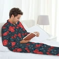 thumbnail image 6 of Naloa Rose Flowers Men’s Pajamas Set - Long Sleeve Button Down Sleep Shirt and Pajama Bottoms Sleepwear Set-Large, 6 of 7