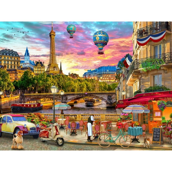 Parisian Sunset Jigsaw Puzzle 550 Piece by Vermont Christmas Company - Large Pieces - Fully Interlocking & Randomly Shaped Pieces - 24" x 18"