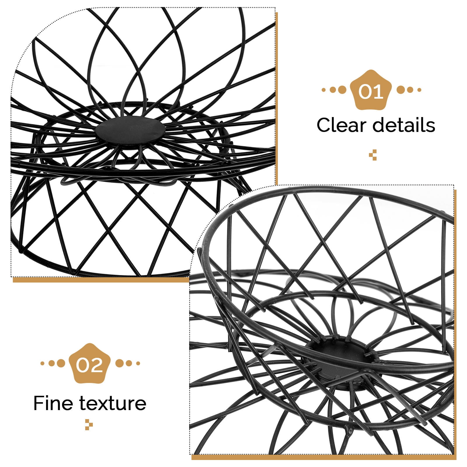 OUNONA Black Metal Wire Fruit Basket - Stylish Kitchen Counter Organizer for Fruits, Snacks, Office Supplies and Home Storage