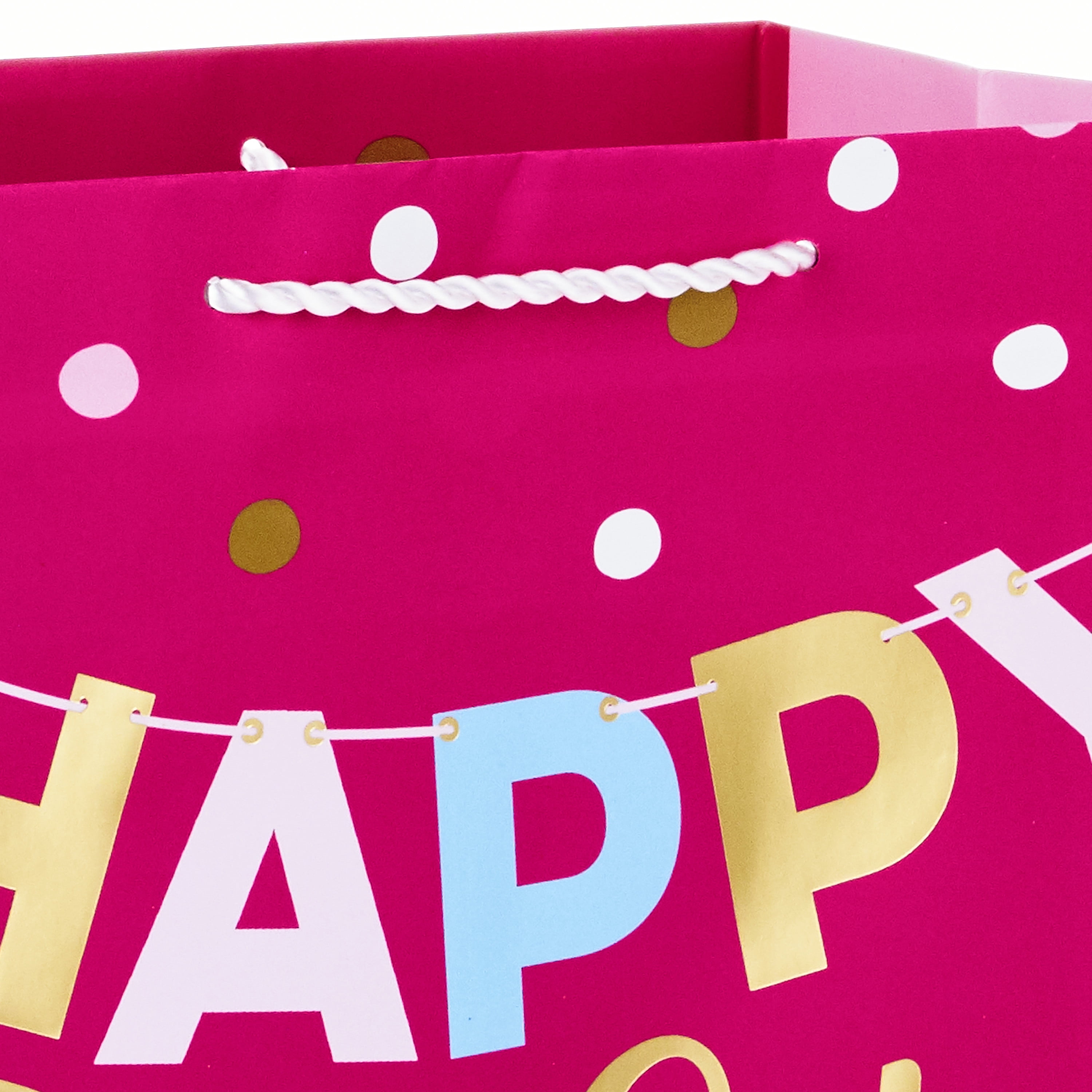 Hallmark Large Birthday Gift Bag (Pink and Gold Banner), 1 count