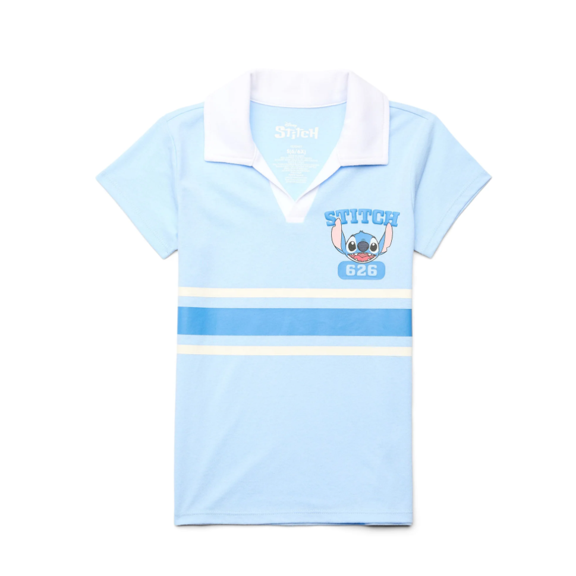 Disney Stitch Girls Short Sleeve Graphic Polo Shirt, Sizes 4-16