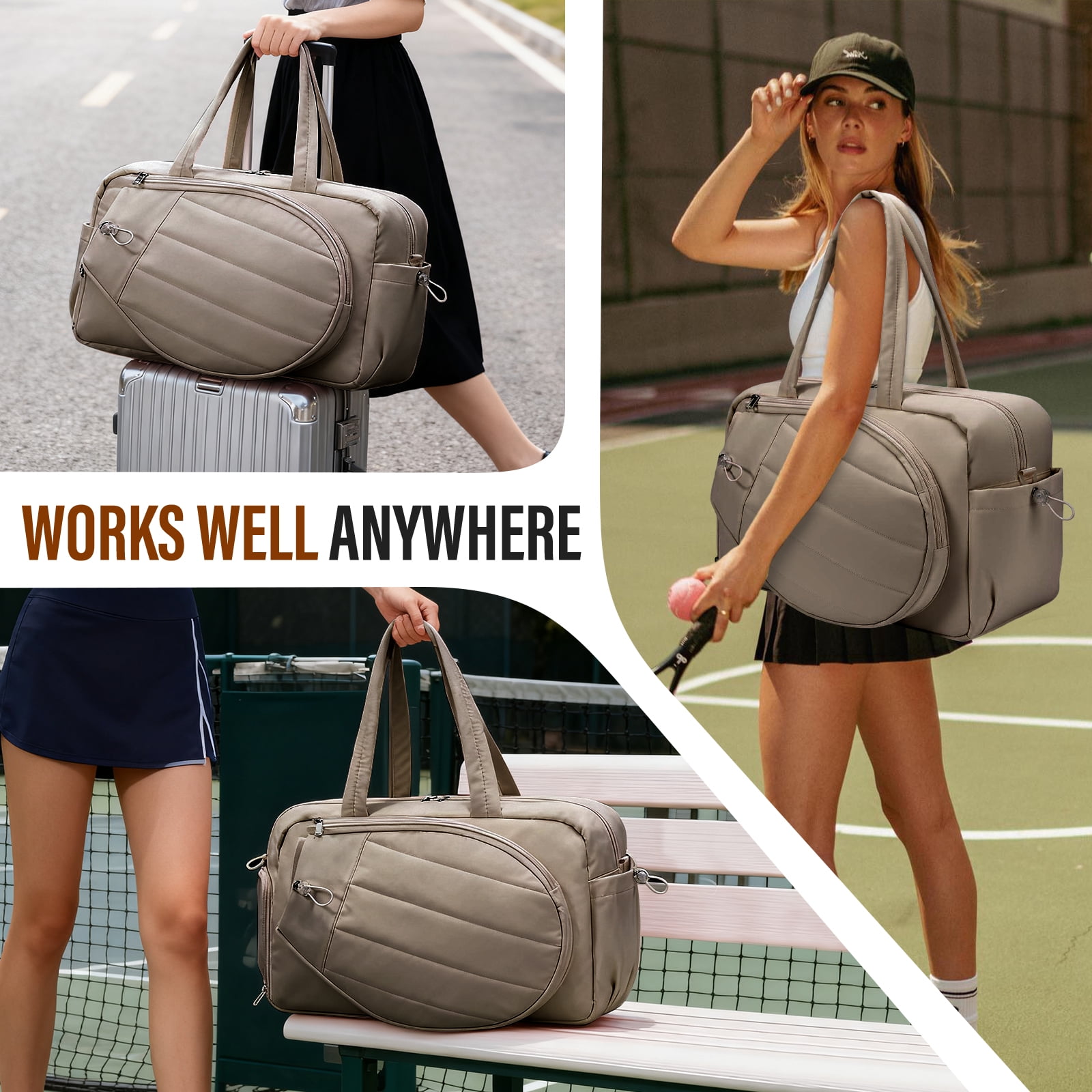 Gocvo Womens Tennis Bag with Shoe Compartment, Versatile Lightweight Tennis Racket Bag, Sports Bag for Tennis Pickleball Badminton (Camel)