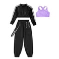 thumbnail image 5 of Aiihoo Kids Girls Sports Gymnastics Workout Hip-hop Jazz Outfits Sleeveless Vest with Cargo Pants and Crop Top for Dance Performance Lavender 10, 5 of 7