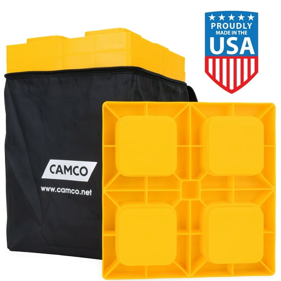 Camco Leveling Blocks - Interlocking Design - Yellow, 8.5-inches x 8.5-inches - 10-Pack (44505)