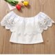 thumbnail image 5 of Conjunto de camisa informal cómoda de verano para niños con hombros descubiertos y falda vaquera, top de poliéster para niños, 5 of 9