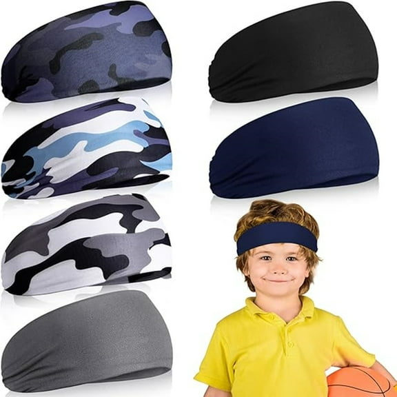 6 pcs Sweatbands for Kids Soccer Headbands Boys for Sports Breathable Sweat Wicking Headband for Kids Athletic Baseball Football Youth 5-15 Years Old