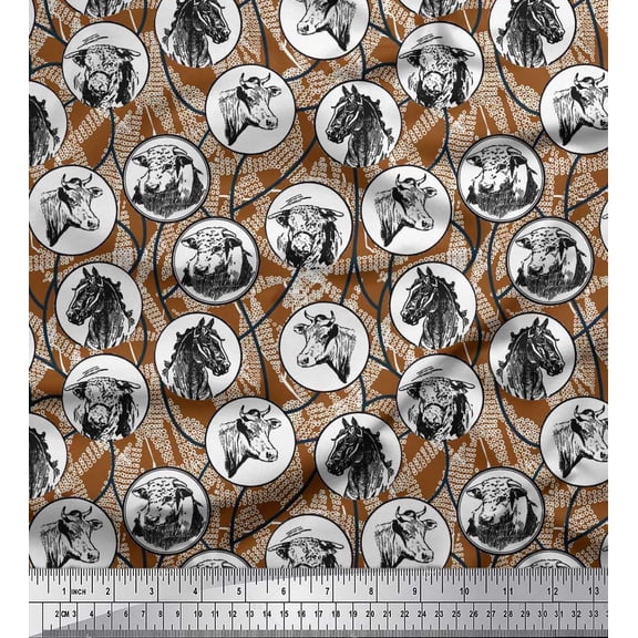 Soimoi Silk Fabric Rocket,Planet & Astronaut Animal Printed Fabric 1 Yard 42 Inch Wide