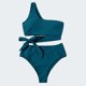 thumbnail image 3 of Traje de baño para mujer, talle alto, correa para un solo hombro, transpirable, elástico, simple, elegante, trajes de baño divididos para fiestas en la playa, verde oscuro S, 3 of 7