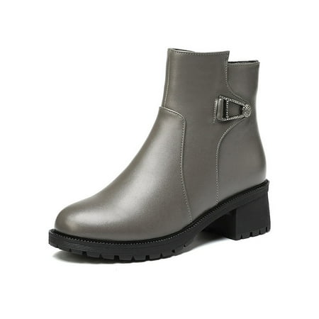 

Ritualay Women Waterproof Ankle Boots Mid Top Driving Walking Chunky Heel Booties Gray-1 6.5