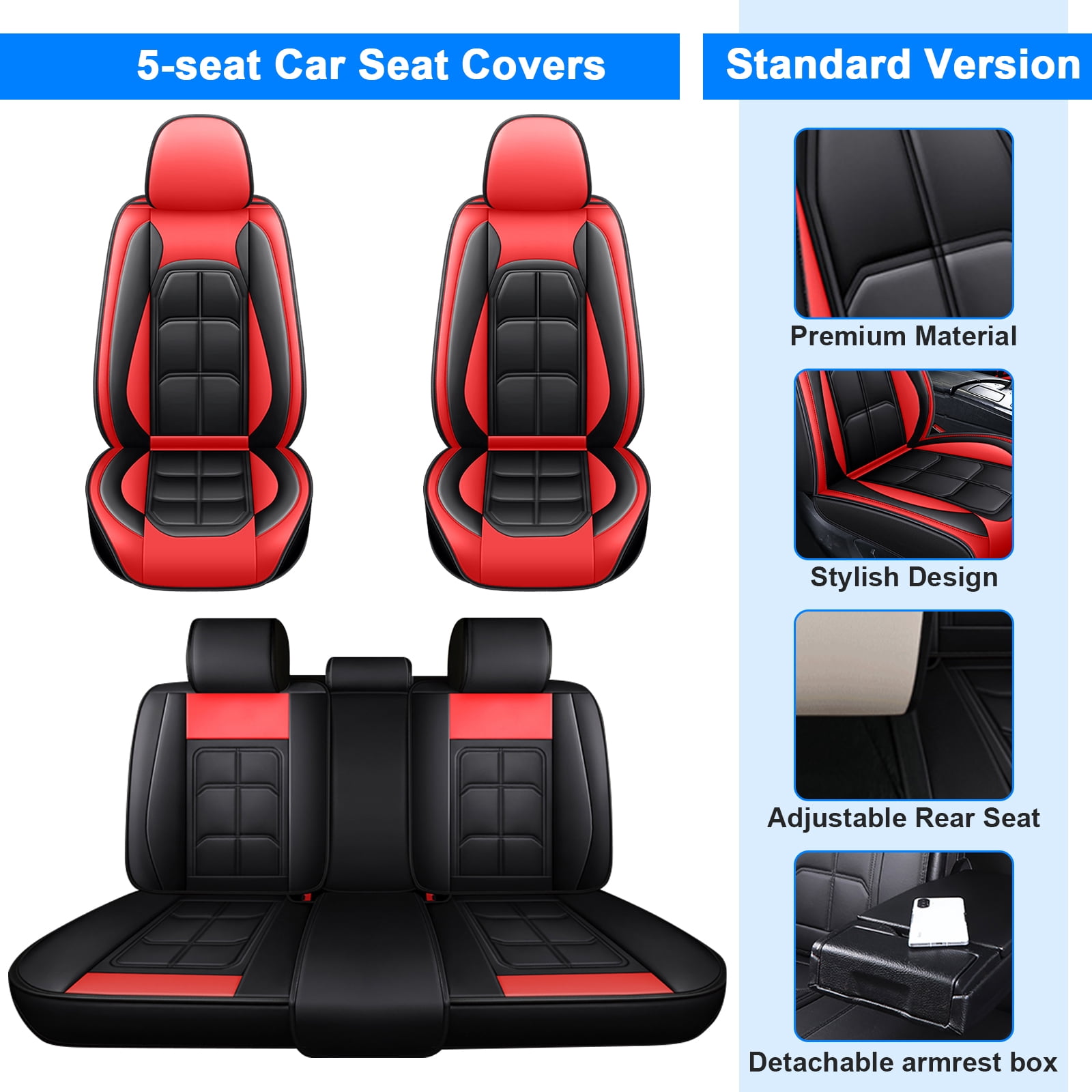 Car Seat Covers Fit for 2000-2024 For Lexus IS200t,IS250,5-Seat PU Leather Cushion Protector, Full Set Front Back Seat Cover for IS300,IS350,IS500 Black&Red