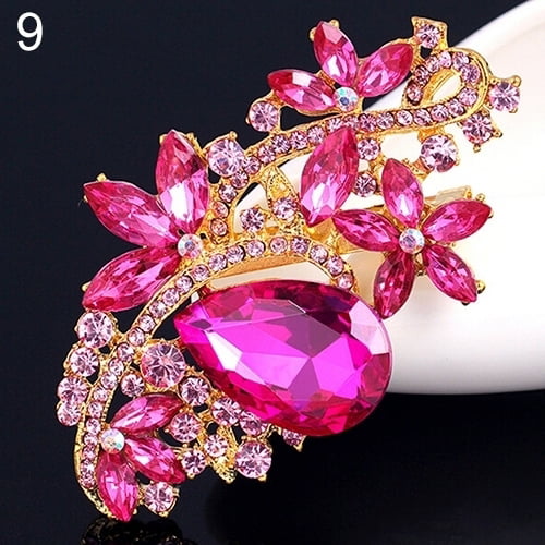 Large Crystal Water Drop Brooches for Women Autumn Fashion Brooch Pin  Flower Pattern 