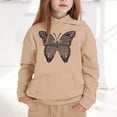 thumbnail image 2 of Likimi Toddler Kids Girls Hoodies With Pocket Hooded Butterfly Print Sweatshirt For Girls Long Sleeve Autumn Winter Soft Warm Pullover Khaki Size 12-13 Years, 2 of 4
