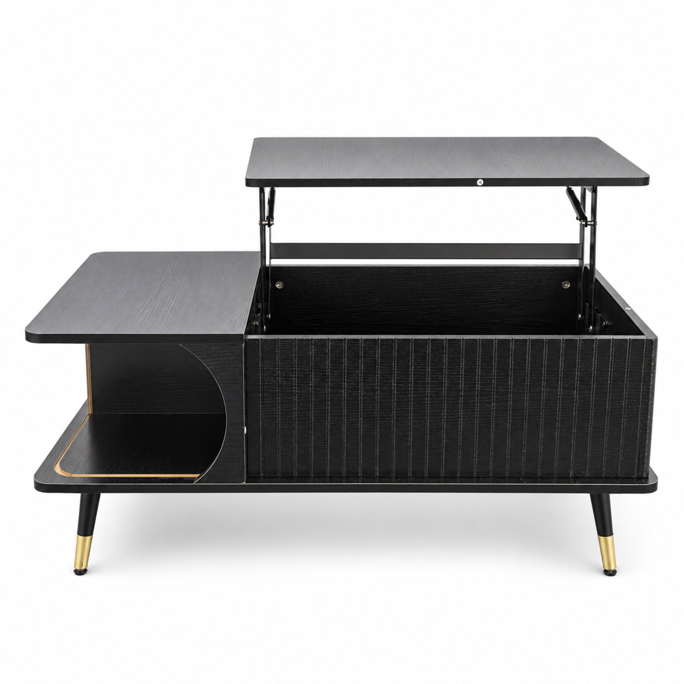 GDF Studio Lift-Top Coffee Table with Hidden Compartment & Side Storage Shelves, Center Table for Home Living, Black