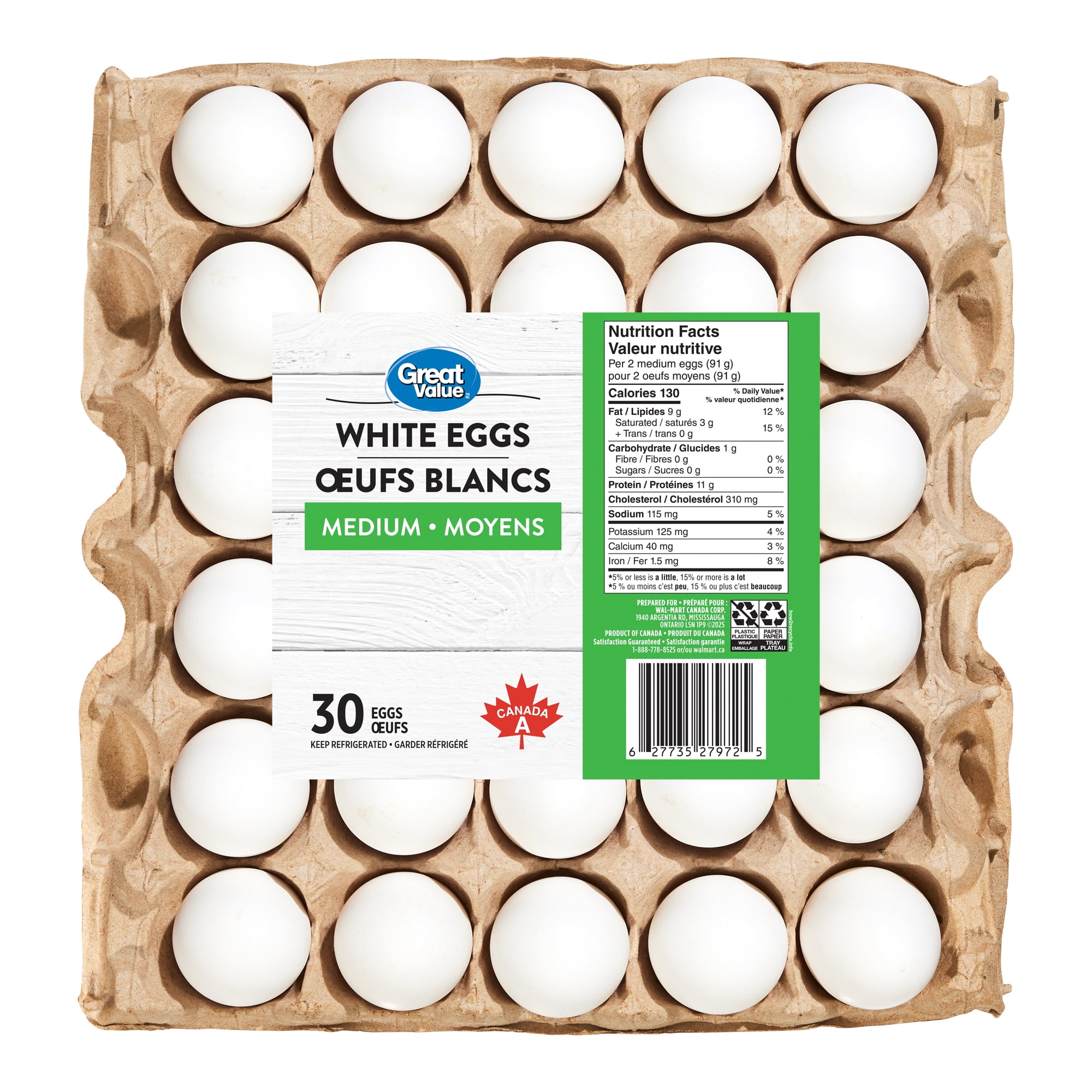 Great Value Medium White 30 Eggs