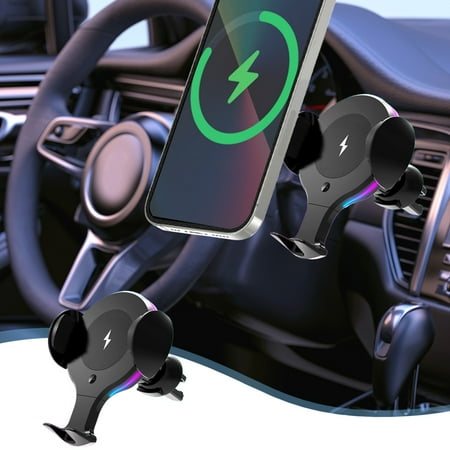 

Teissuly 15W Mini Car Wireless Charger Color RGB Intelligent Sensing Fast Charging Car Wind Outlet Phone Bearer Bearer With Indicator Light