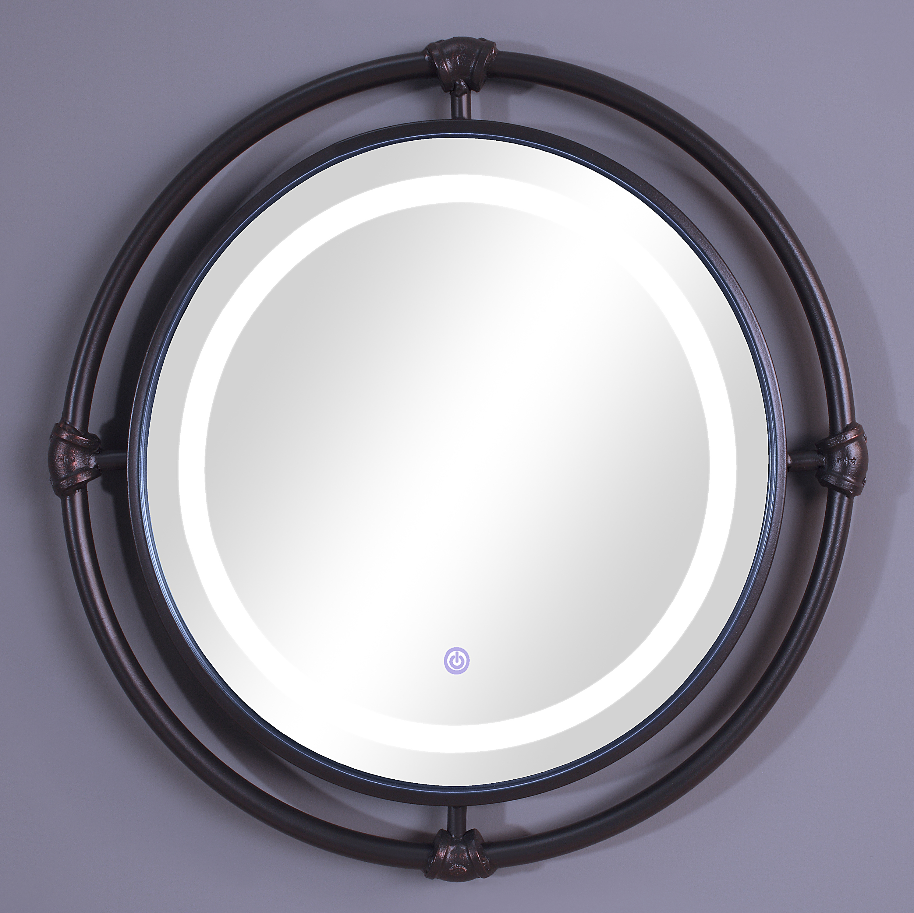 Furniture of America Delmarra LED Light Wall Mirror, Black and Copper
