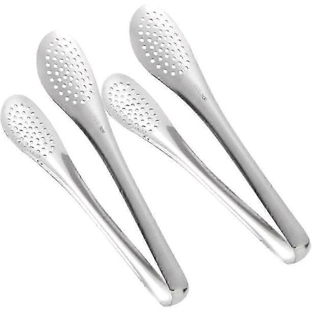 2pcs Stainless Steel Grill Tongs Kitchen Gadget Clamps Heavy Duty Mini Spatula Non- Slip Cooking Spatulas for Nonstick Cookware--