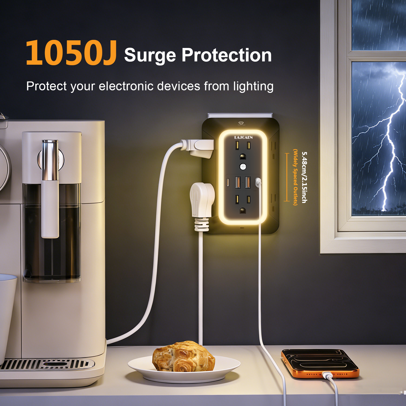 LAJCAEN 6-Outlet Surge Protector Power Strip with USB photo 4