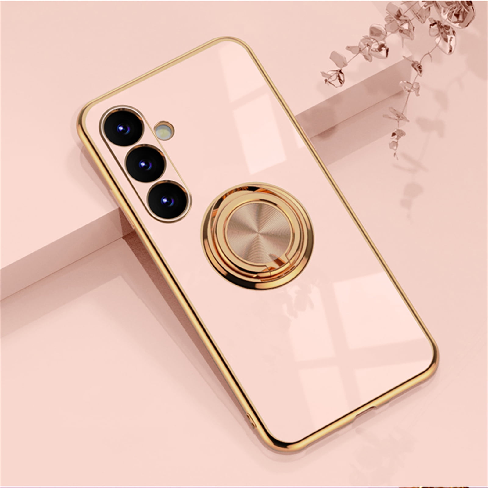 Dteck for Samsung Galaxy A54 5G Case, Military-Grade Drop Protection Shock-Absorbing Corners Flexible TPU Plating Built-in Ring Stand Cover, Pink