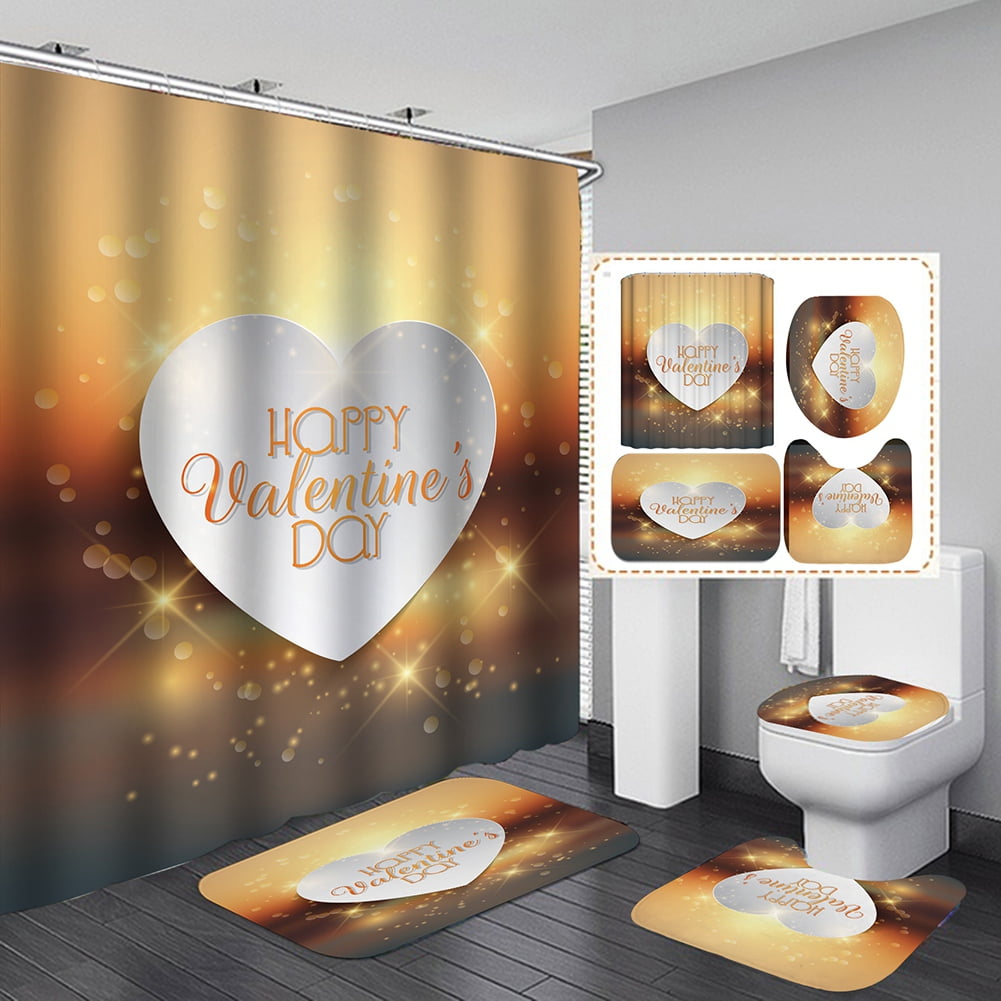 Valentine's Day 3D Digital Printing Shower Curtain 4piece Set for Home
