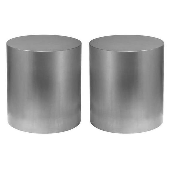 Home Square Round Brushed Chrome Metal End Table - Set of 2