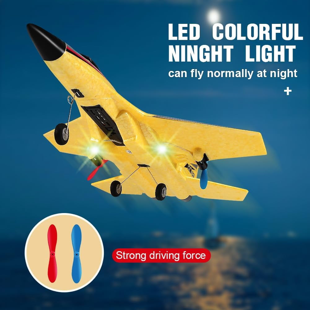 Oenbopo RC Planes,SU-27 RC Airplane,2.4GHz 2 Channel Remote Control Plane with Gyro Night Lights and 2 Batteries, Easy to Fly for Adults, Beginners and Kids,Yellow