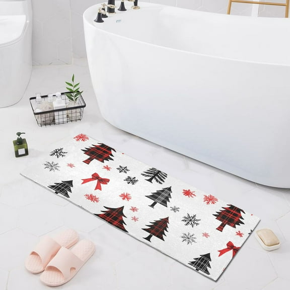 Christmas Tree Snowflakes Bow Bath Mat 39x20 Non-Slip Bathroom Rugs Absorbent Soft Plush Quick Dry for Tub Shower Kitchen Home Decor