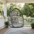 thumbnail image 2 of Homy Casa Hanging Egg Chair with Cushions for Covered Porch Relaxation, Charcoal & Light Gray, 2 of 8