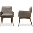 thumbnail image 3 of Set of 2 Baxton Studio Nexus Mid-Century Modern Walnut Wood Finishing and Gravel Fabric Upholstered Arm Chairs, 3 of 6