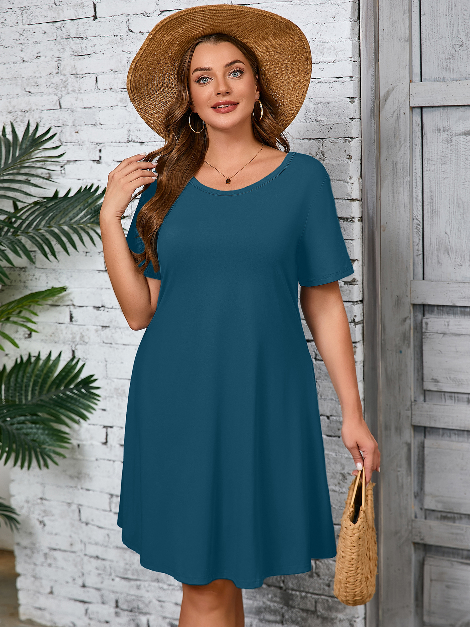 Showmall Plus Size Swing Midi Dress with Pockets photo 2