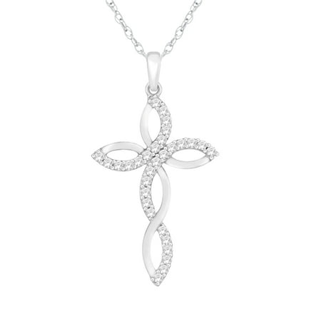 0.35 CT Round Cut Natural Diamond Accent Looping Cross Pendant Necklace In 925 Sterling Silver