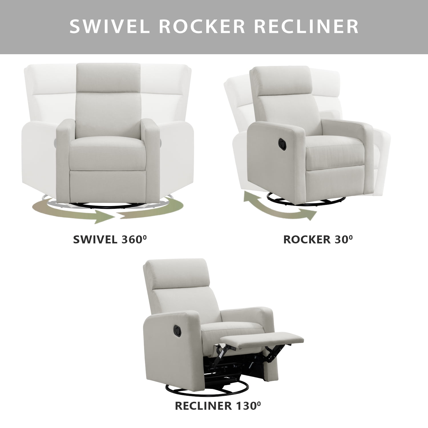 Oxford Baby Layton Upholstered Glider Recliner Rocking Chair 360° Swivel for Nursery and Living Room – Oatmeal​