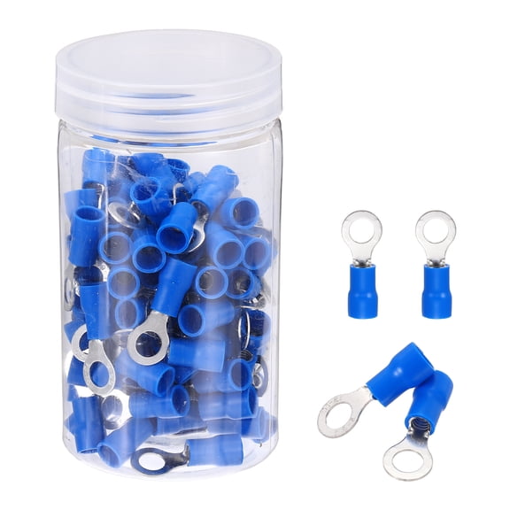 Uxcell 100Pcs Insulated Ring Terminal RVS5.5-6 Battery Lugs 12-10AWG Electrical Crimp Terminals Eyelet Wire Connectors for Industrial, Electrical Wiring, Blue