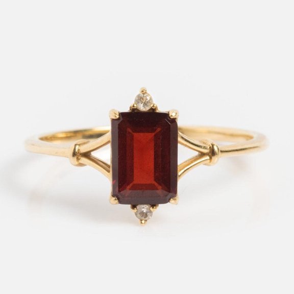Garnet Emerald Cut Ring Moissanite Dimaond ring Engagement Ring 925 Sterling Silver Yellow Gold Plated Ring