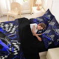 thumbnail image 4 of Erosebridal Speed Sports Car Bedding Comforter Set for Kids Boys, Neon Blue Honeycomb King Bedding Sets, Black Reversible, 7-Piece, 4 of 6
