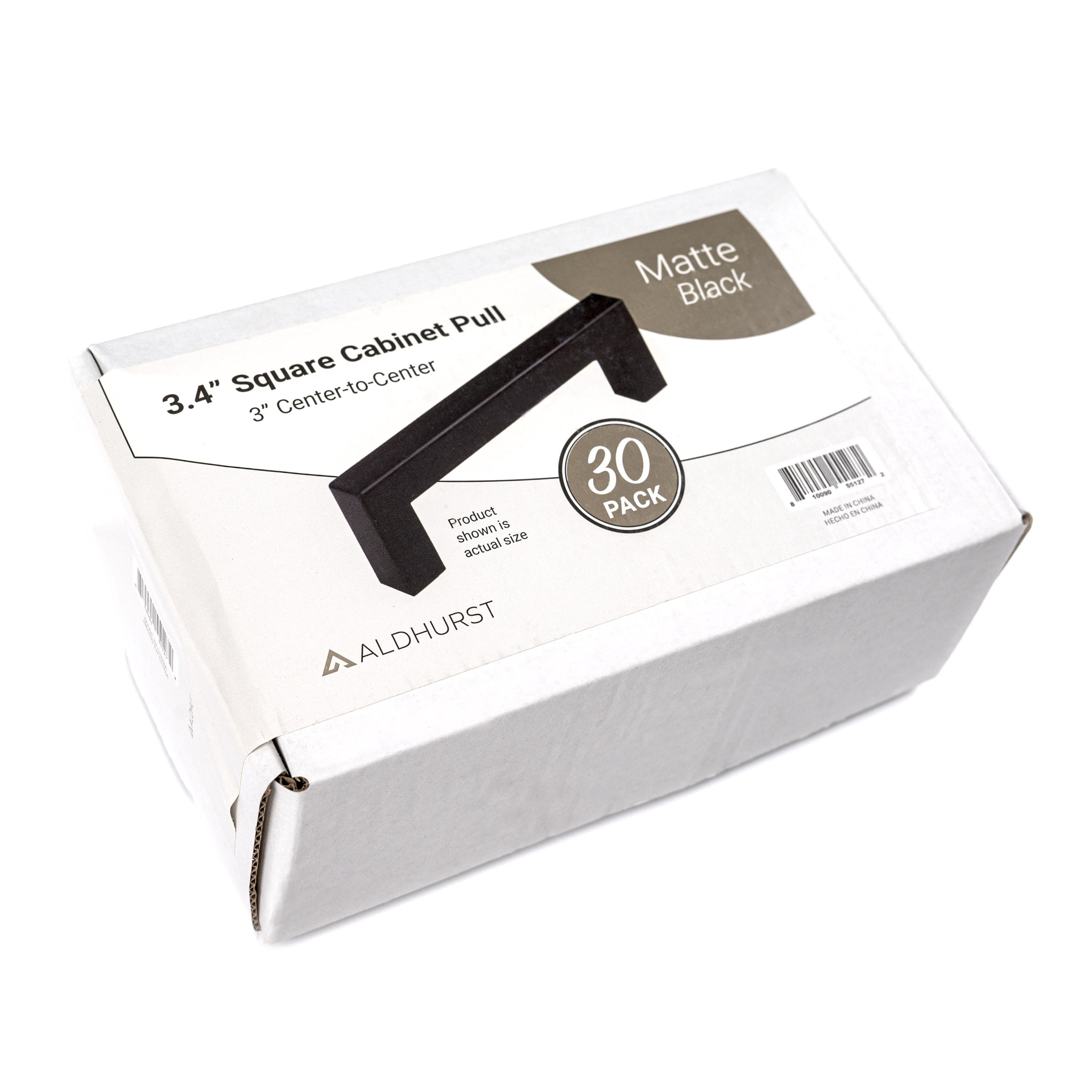 Aldhurst 30 Pack 3 inch Square Cabinet Pull Matte Black Stainless Steel 3 inch Hole Center