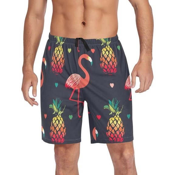 GZHJMY Flamingo Pajama Pants Short for Men, Lounge Pants Lightweight Men Pajama Bottoms with Drawstring Pockets, Christmas New Year Birthday Gifts, Small
