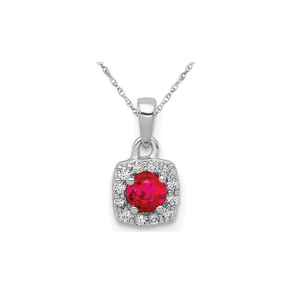 1/5 Carat (Ctw) Natural Ruby Halo Pendant Necklace in 14K White Gold with Diamonds and Chain
