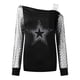 thumbnail image 4 of Camisas casuales florales de manga larga para mujer, jersey con hombros descubiertos, blusa holgada con lentejuelas brillantes, Tops tipo túnica Pompotops  gfhjh20278, 4 of 8
