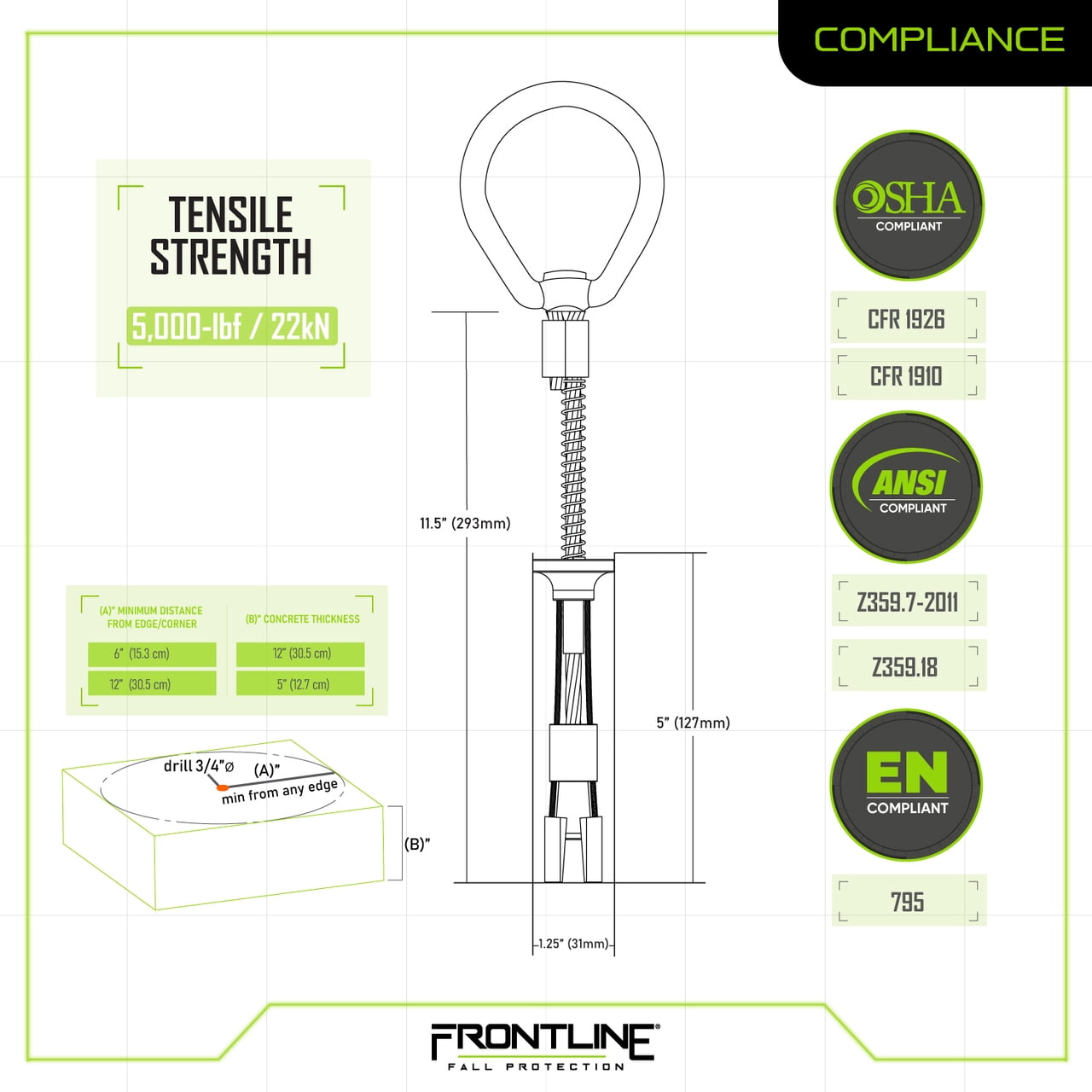 Frontline COB345KSV Reusable Concrete Anchor 5k with Swiveling D-Ring