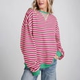 thumbnail image 3 of Women's Oversized Striped Color Blocking Long Sleeved Round Neck Sports Shirt Casual Loose Fitting Pullover Shirt Top, 3 of 4