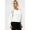 thumbnail image 2 of Womens Long Sleeve Tops Dressy Casual Crewneck Waffle Lace Patchwork Knit T Shirts Trendy Loose Blouses White XL, 2 of 6