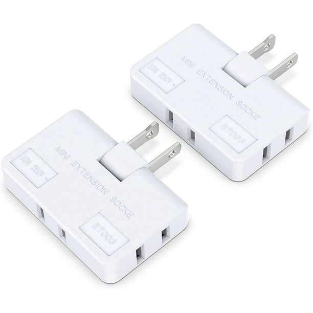 Flat wall Plug Adapter AC Outlet Extender, 2Prong Swivel Mini Indoor