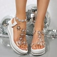 thumbnail image 2 of Rhinestones Platform Dress Sandals for Women 2025 Summer Sparkly Flower Crystal Chunky Wedge Heeled Sandals, 2 of 8