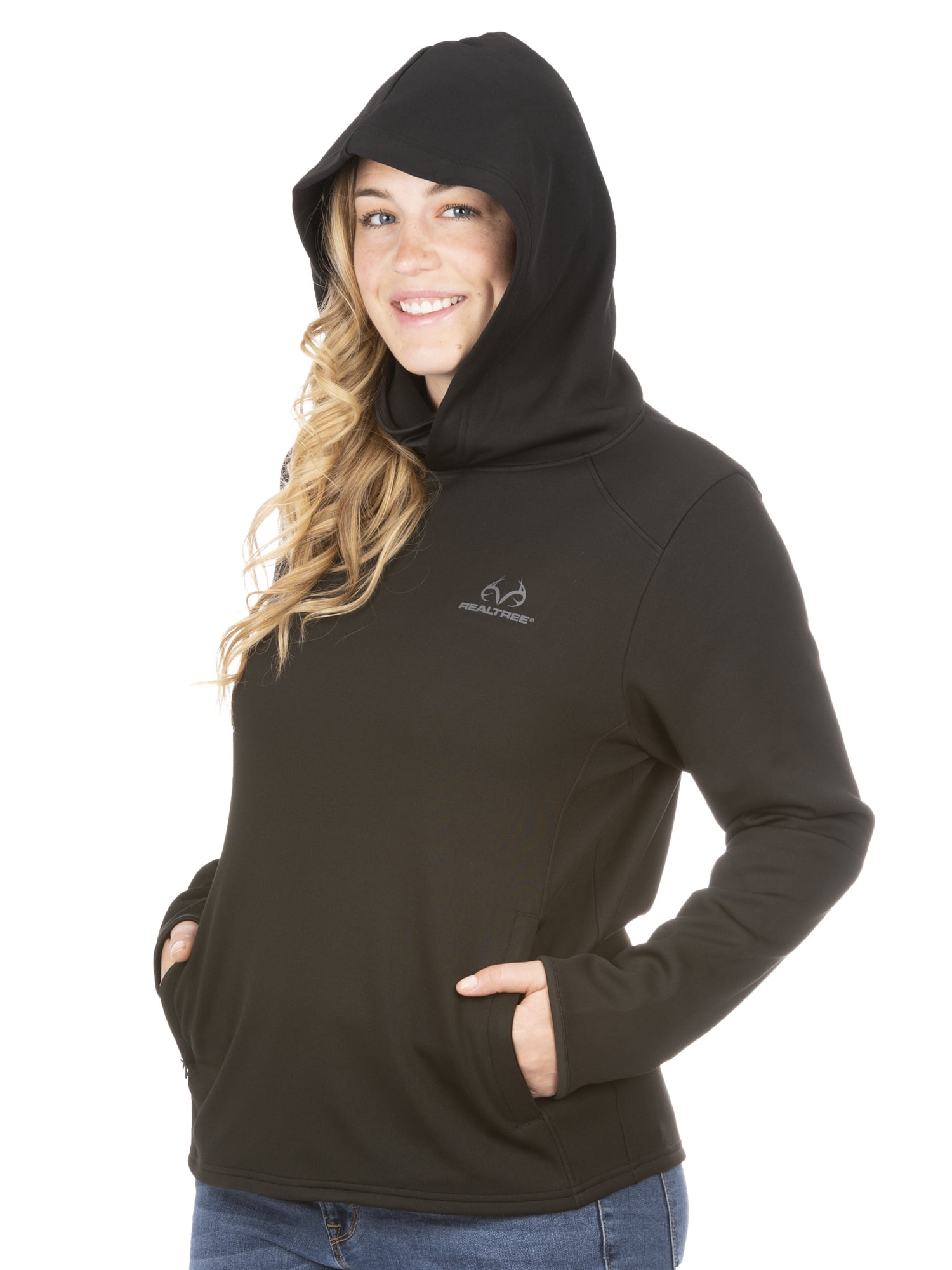Realtree Black Women Performance Pullover Hoodie with Neck Gaiter XL
